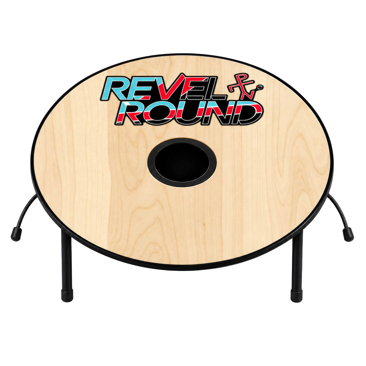 Original red and blue Revel Round board set up on its three legs